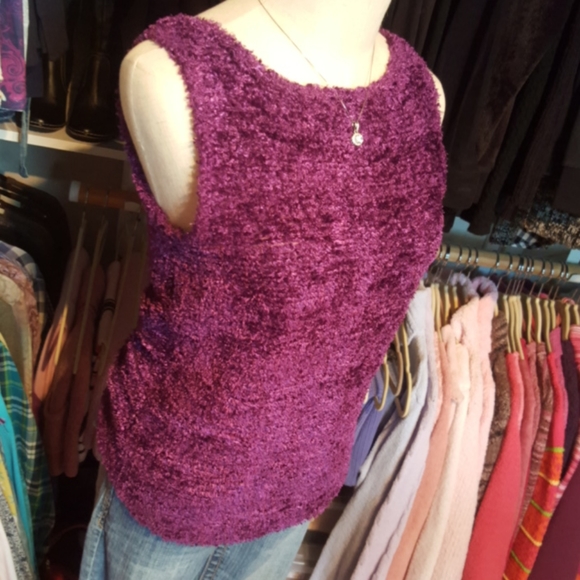 ORANGE USA ♡ Truly Gorgeous Vintage Extremely Soft Purple Knit Sleeveless Top L - Picture 3 of 14